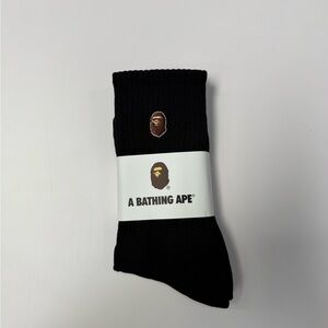 Bape Crew Socks Mens Womens Unisex Size 9-11 Black Ape Head Logo Embroidered New
